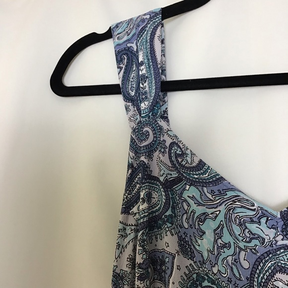 Paisley midi dress Large Blue White Short Sleeve v neck - Picture 5 of 7